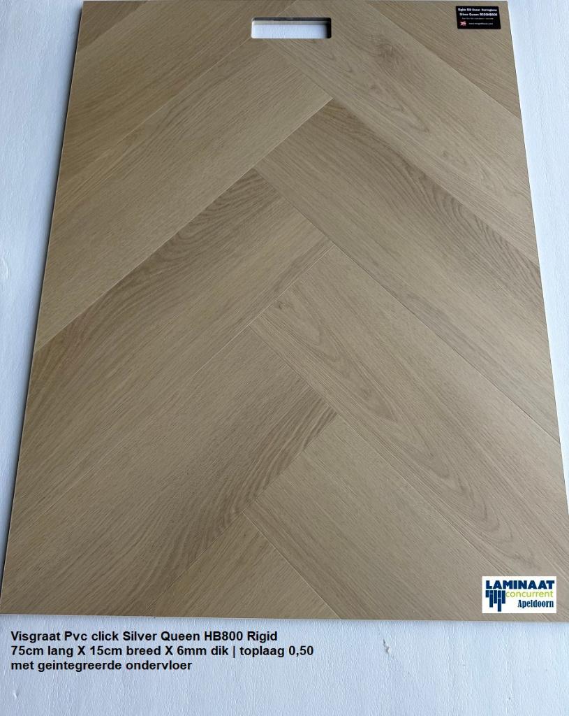 Visgraat Pvc click Silver Queen  met integreerde ondervloer, 75 m² of meer, Visgraat Pvc click light natuur eiken kleur, Nieuw