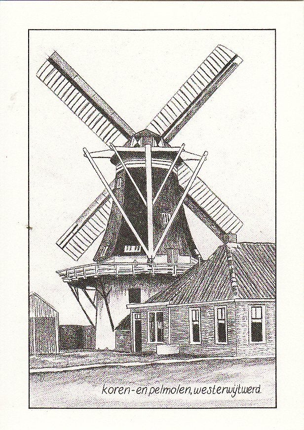 Westerwijtwerd (Gr.) Koren en Pelmolen -pentekening-, Ophalen, 1960 tot 1980, Ongelopen, Groningen