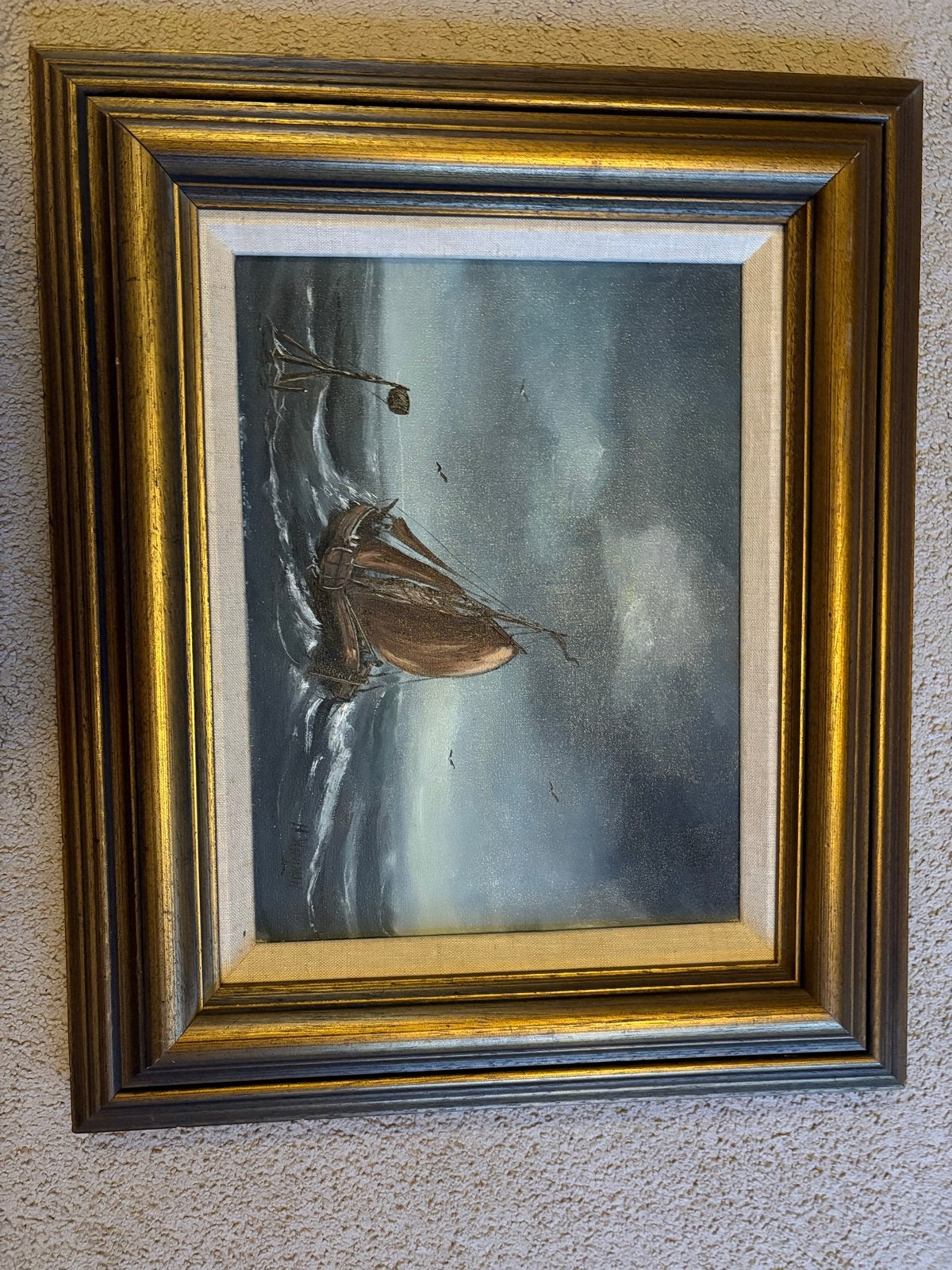 Maritiem Schilderij: Zeilschip op woelige zee vsn Wiegman, Antiek en Kunst, Ophalen, Maritiem / water, Doek, Olieverf