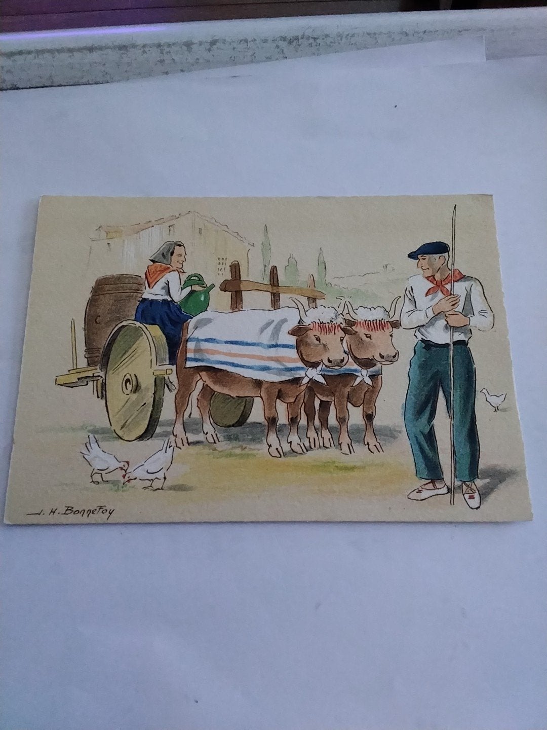 Franse Ansichtkaart: Baskische Ossenkar J.H. BONNEFOY, Ophalen of Verzenden, Voor 1920