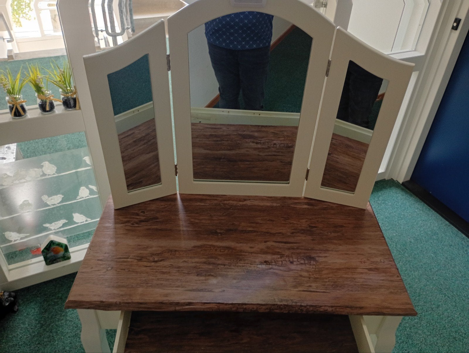 Witte kaptafel met drieluik spiegel en lade, Gebruikt, 100 tot 150 cm, Klassiek, Romantisch, Hout