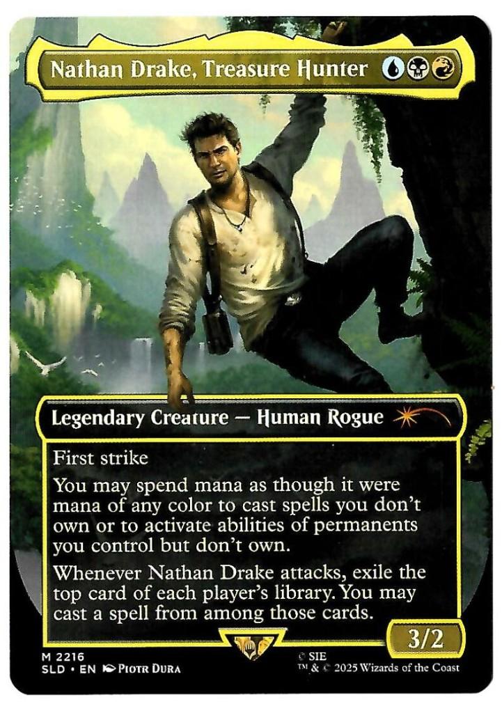 MTG Nathan Drake, Treasure Hunter 2216 SLDPS Mythic ENG NM, Ophalen of Verzenden, Nieuw, Losse kaart