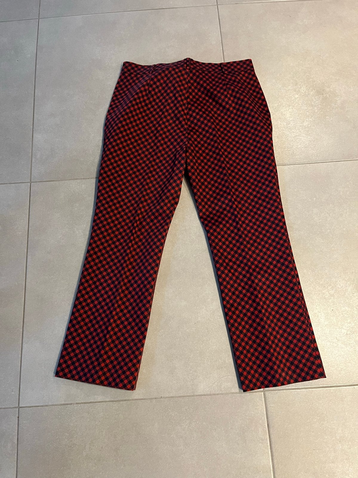 Max Mara Studio geruite broek rood/blauw 40 42, Kleding | Dames, Maat 42/44 (L), Ophalen of Verzenden, Zo goed als nieuw, Lang