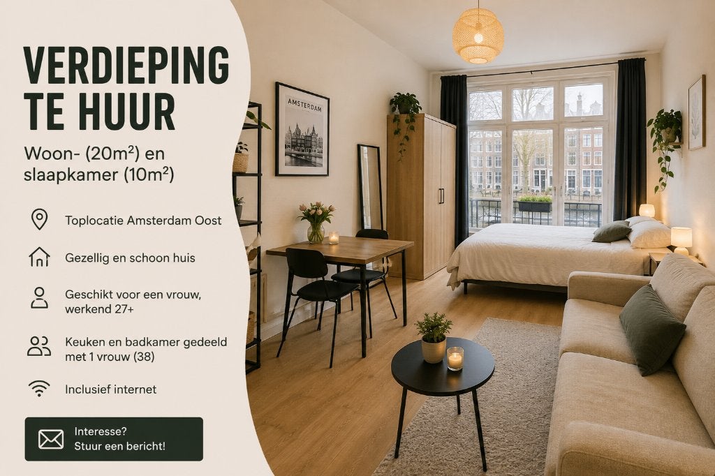 Te huur: 30m2 privé ruimte in gedeeld huis, 35 tot 50 m², Amsterdam