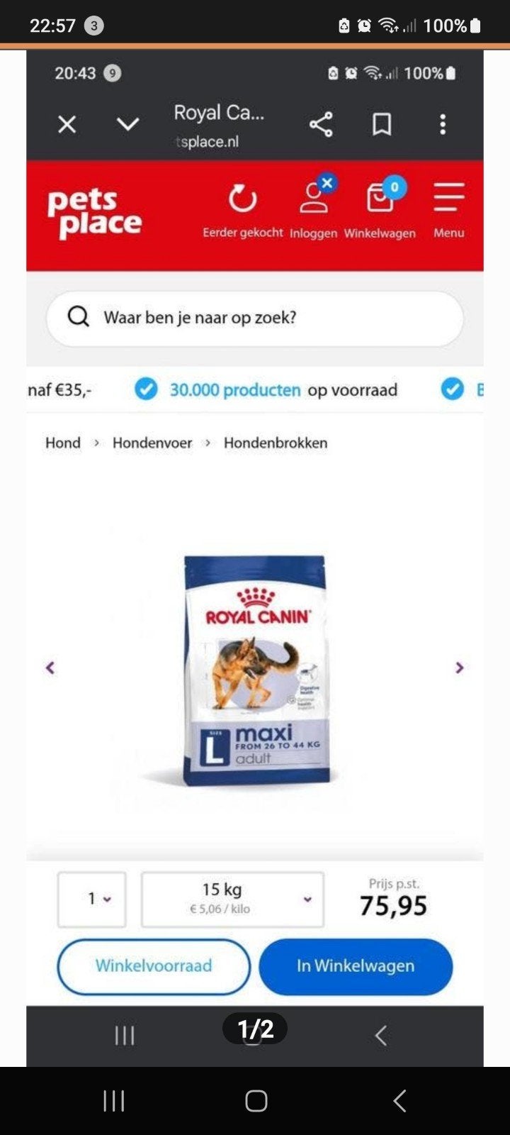 Royal canin hondenbrokken, Ophalen, Vee