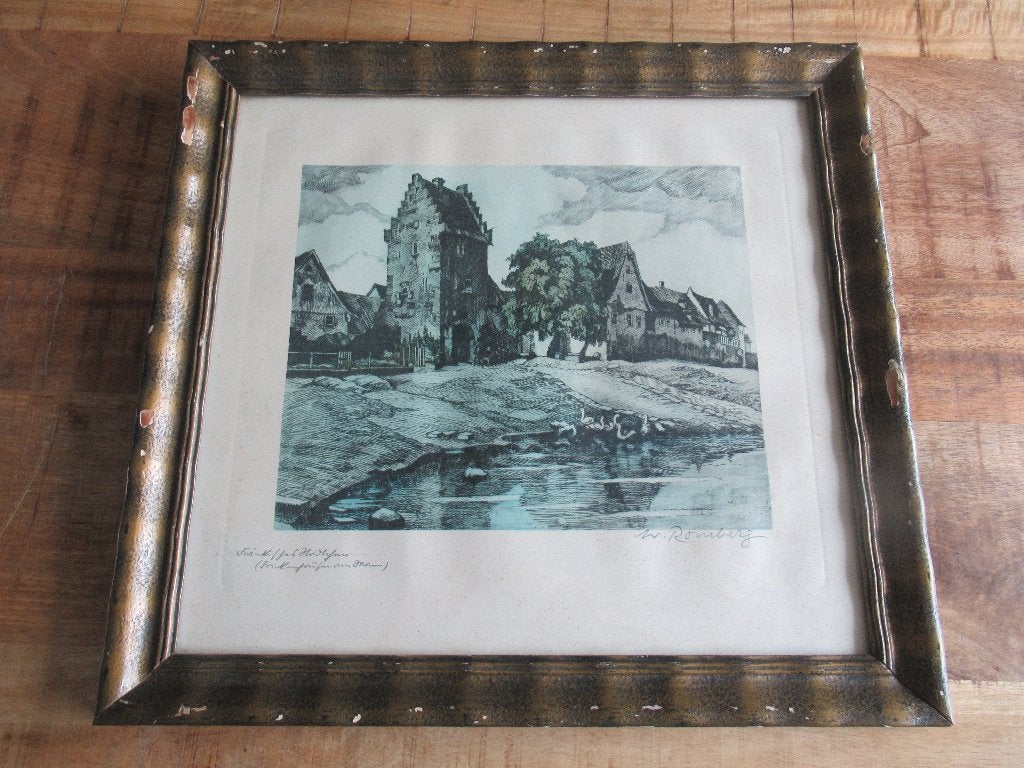 Walter Romberg Frickenhausen am Main Ets schilderij tekening, Ophalen of Verzenden