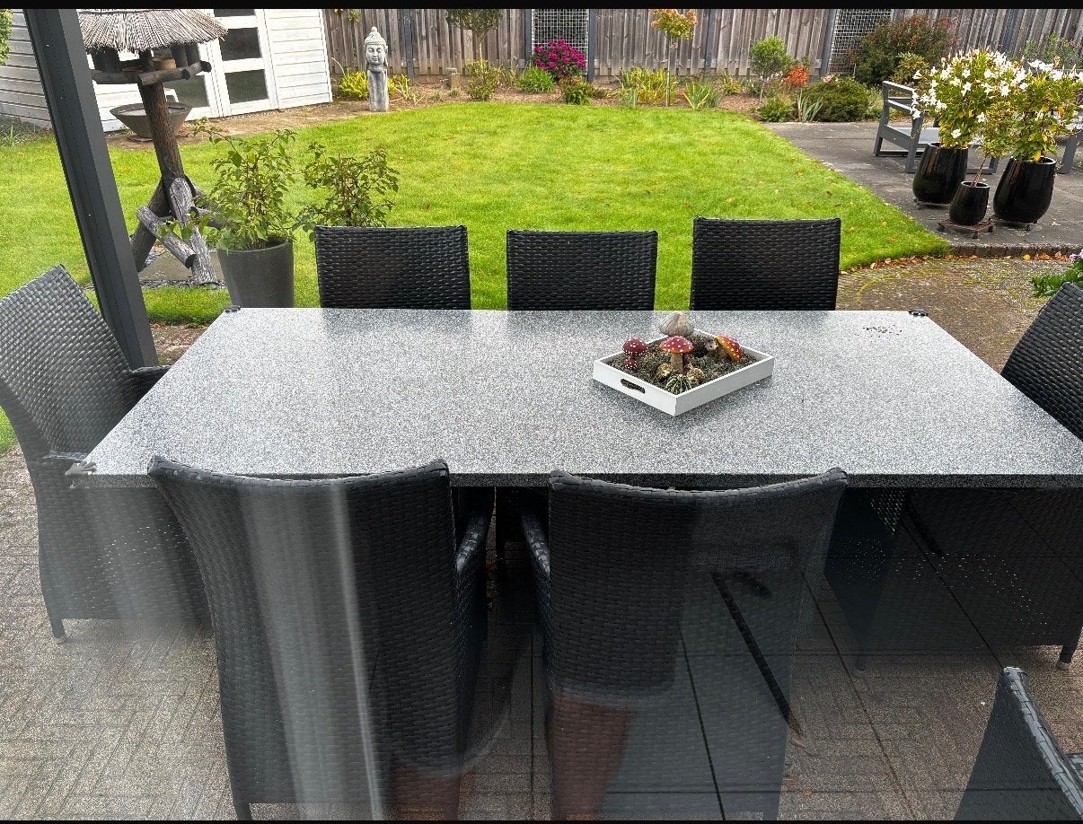 Grote tuintafel met marmeren blad (220x100cm), Ophalen, Gebruikt, Rechthoekig, Overige materialen