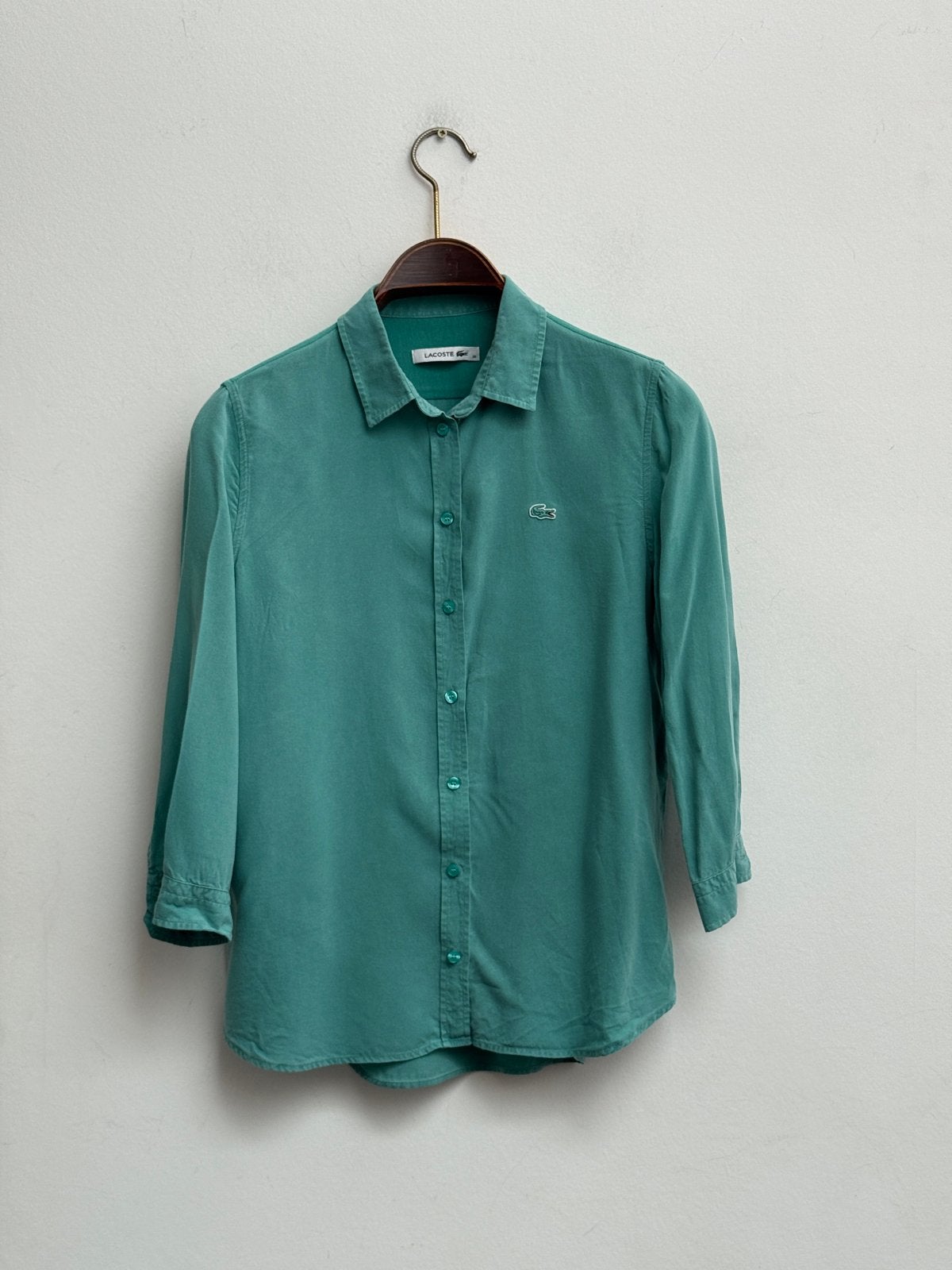 Lacoste Salie Groen Overhemd Lyocell Katoen Maat 38, Kleding | Dames, Ophalen of Verzenden, Zo goed als nieuw, Maat 38/40 (M)