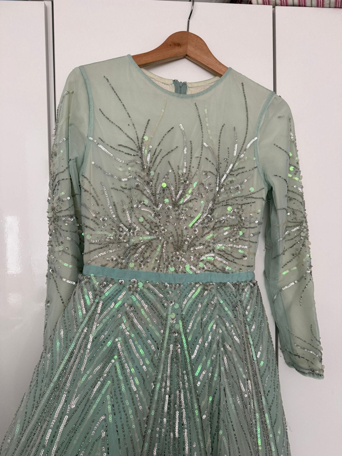 Mintgroene Avondjurk Maat 36 met Mooie Details, Kleding | Dames, Galajurk, Ophalen of Verzenden, Zo goed als nieuw, Maat 36 (S)