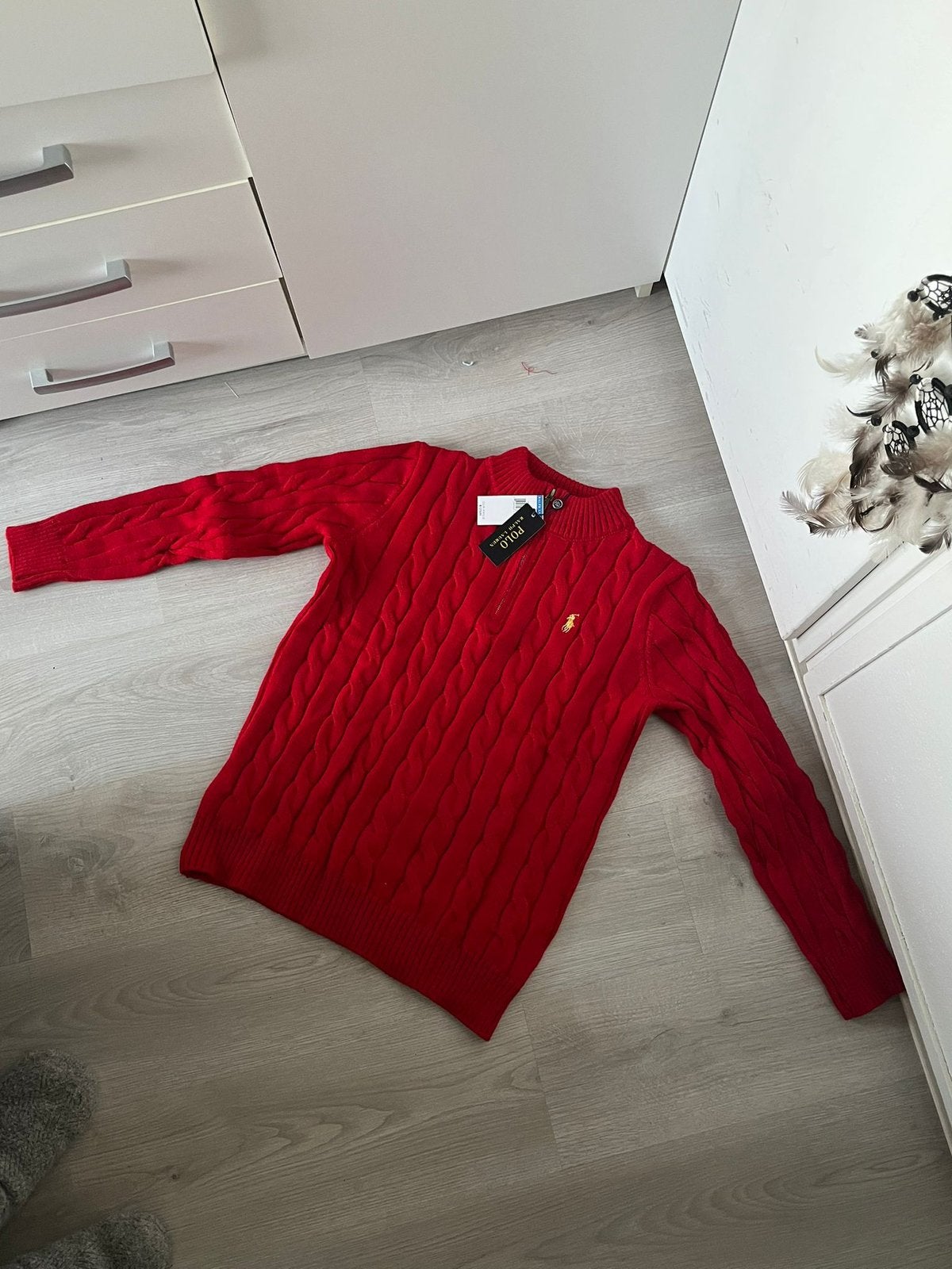 Ralph Lauren Kabeltrui - Rood - Met Rits (Half Zip) - XXL, Ophalen of Verzenden, Nieuw, Overige maten, Rood