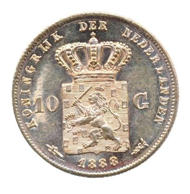 Nederland 10 Gulden 1888 Willem 3, Ophalen of Verzenden, Goud