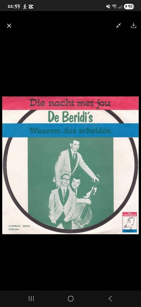 De Beridi's - Die Nacht Met Jou / Waarom Dus Scheiden Single, Fotohoes, Ophalen of Verzenden, Gebruikt, Nederlandstalig