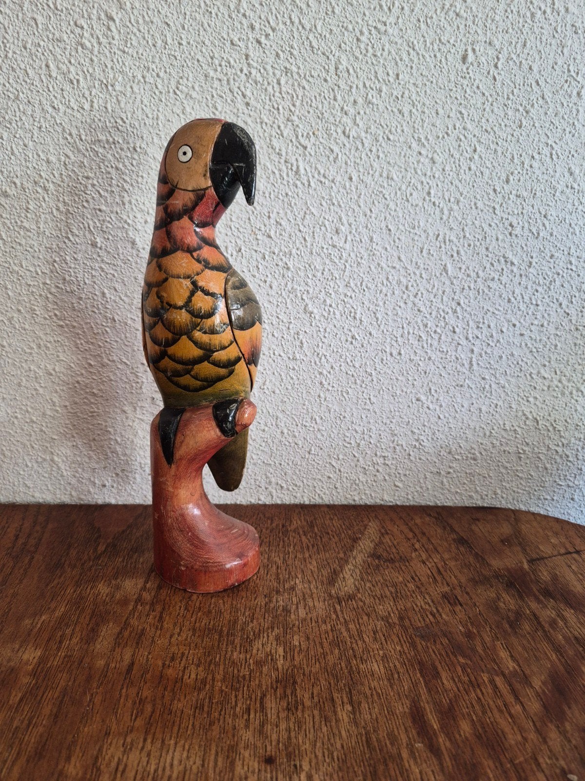 Houten papegaai beeldje, handgeschilderd, Antiek en Kunst, Ophalen of Verzenden, 20 - 50 cm, Beeld, Hout
