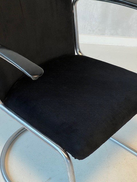 Gispen 413 eetkamerstoel vintage eettafelstoel zwart ribstof, Gebruikt, ., Zwart, Overige materialen