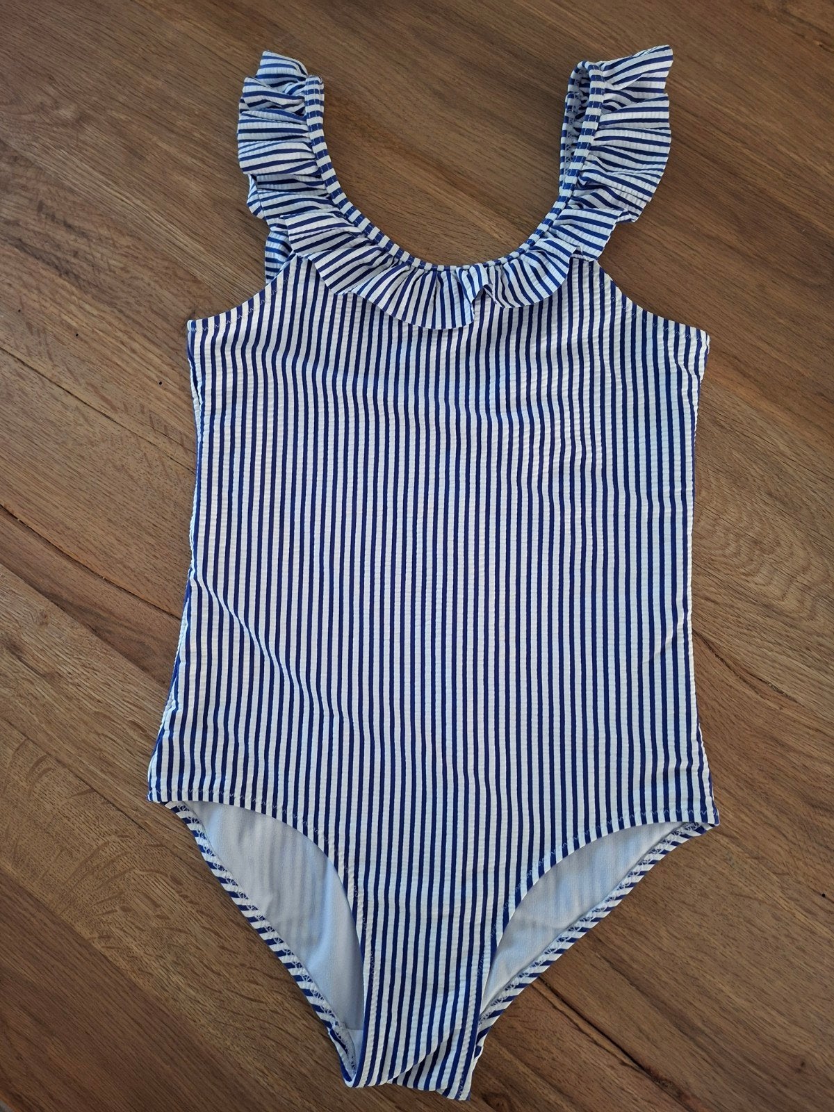 Badpak blauw/wit gestreept maat 146/152, Kinderen en Baby's, Kinderkleding | Kinder-zwemkleding, Meisje, Badpak, Ophalen of Verzenden