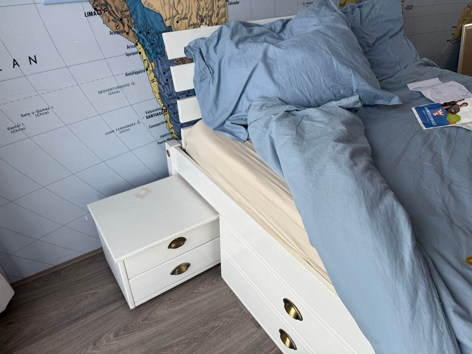 Lundia bed 1.40x2.00m met lattenbodem en opbergruimte, Ophalen, Gebruikt, Tweepersoons, 140 cm