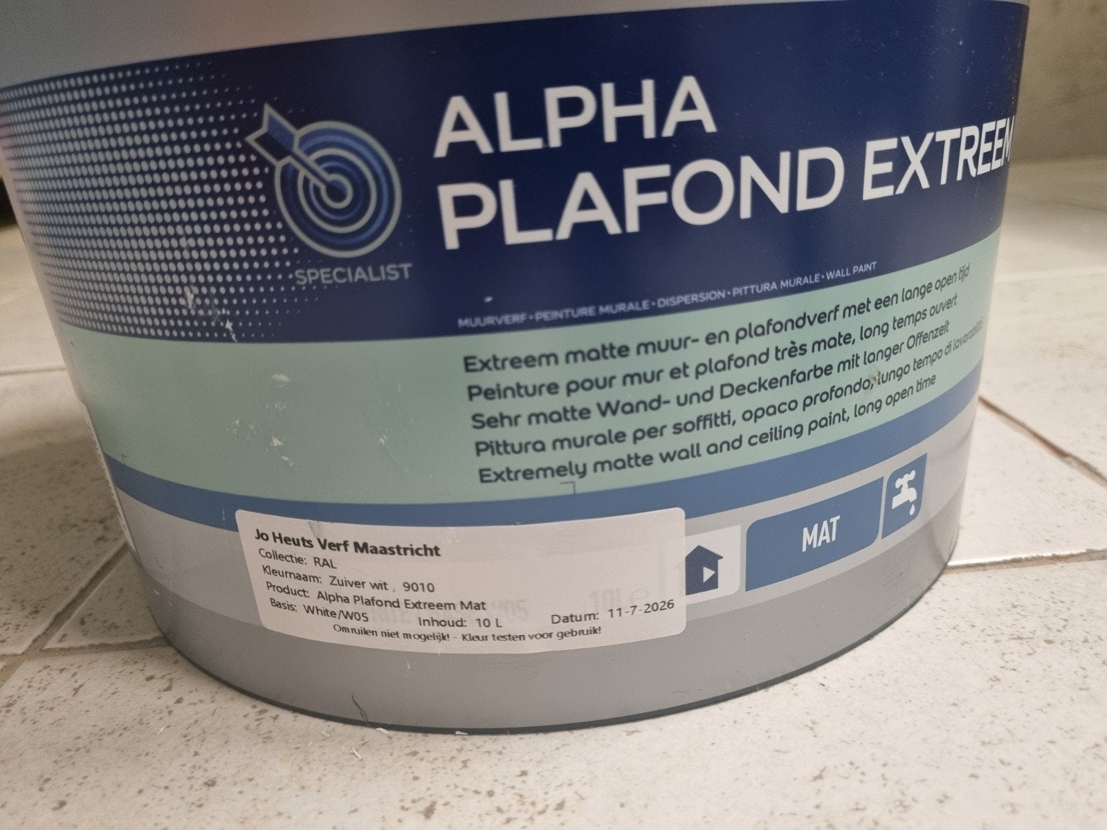 Sikkens alpha plafond extreem  mat latex Ral 9010 emmer 10 l, 10 tot 15 liter, Ophalen, Nieuw, Wit