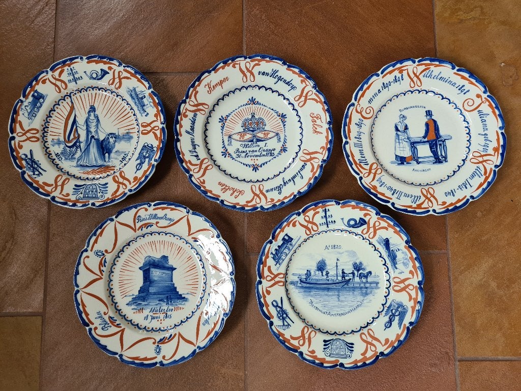 5 Delftse Gedenkborden – 100 jaar koningshuis vanaf Willem I, Ophalen of Verzenden