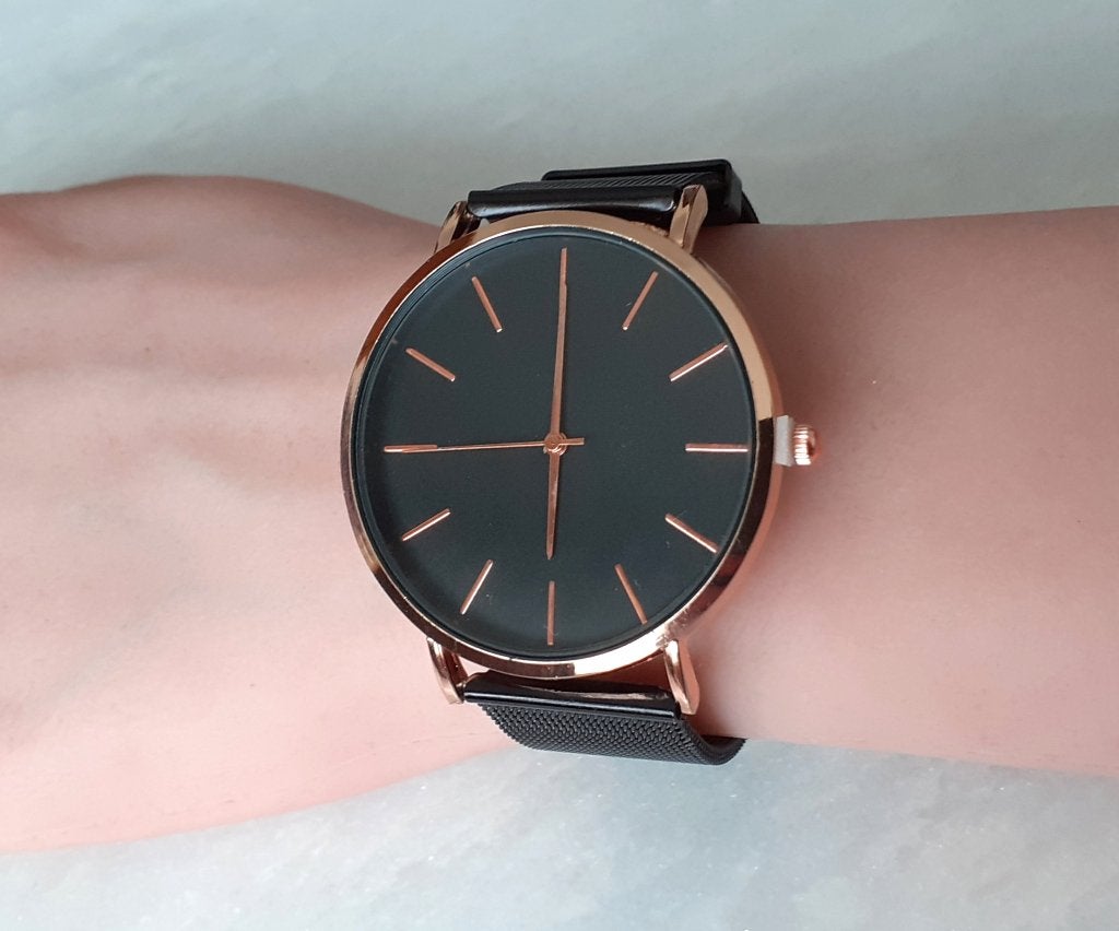 horloge zwart en rosegold, Overige merken, Staal, Staal, Polshorloge