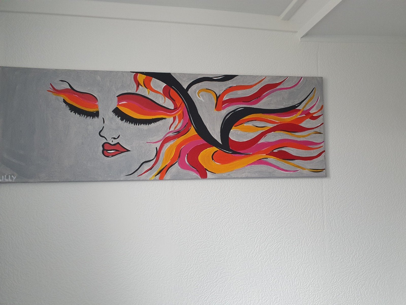 Modern schilderij: Vrouw met wapperend haar, Ophalen, Acrylverf, Gesigneerd, Portret