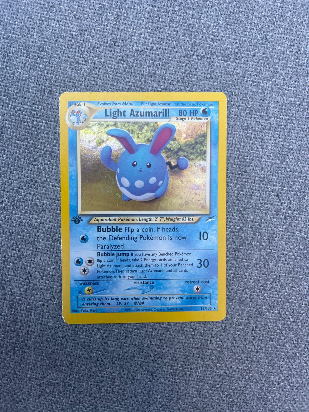 Light azumarill 1st edition - Pokemon kaart, Ophalen of Verzenden, Zo goed als nieuw, Losse kaart, Foil
