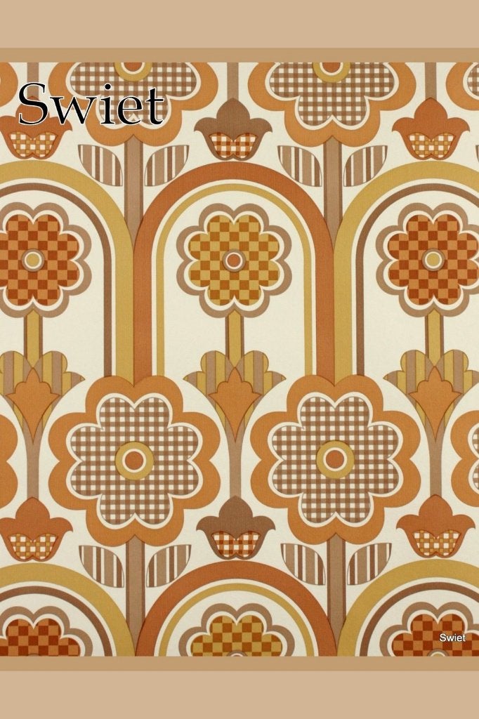 4764 Behang bruine bloemen met ruit jaren 70 retro swiet, Verzenden, Bruin