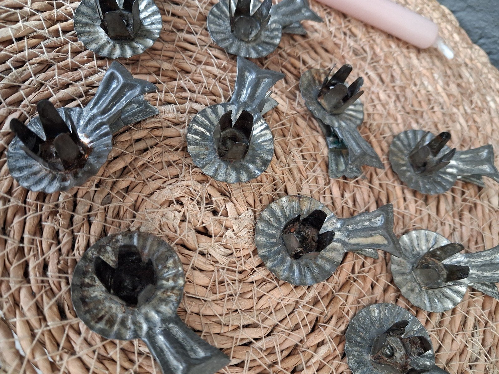 11 vintage oude kerstboom kaarsjes knijper houdertjes, Ophalen of Verzenden