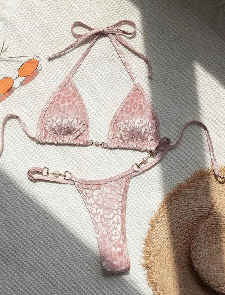 Roze luipaard bikini met parels, Kleding | Dames, Badmode en Zwemkleding, Verzenden, Nieuw, Roze, Bikini