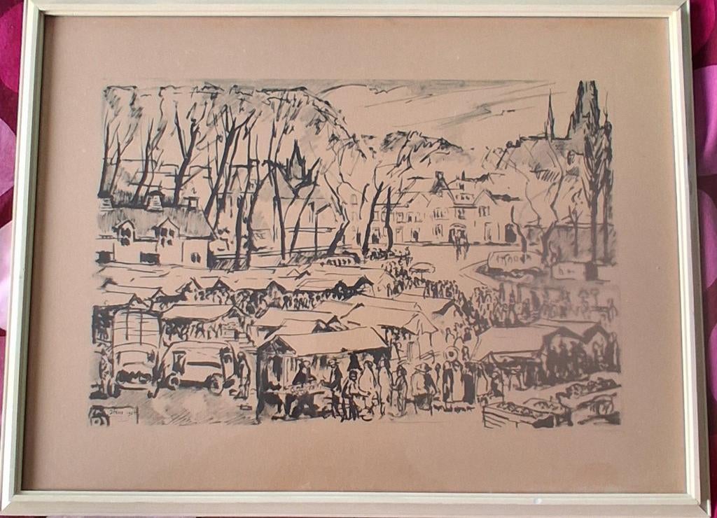 JEAN NIES. Eindhoven. F.v.Eedenplein. Markt 1955. Litho., Ophalen
