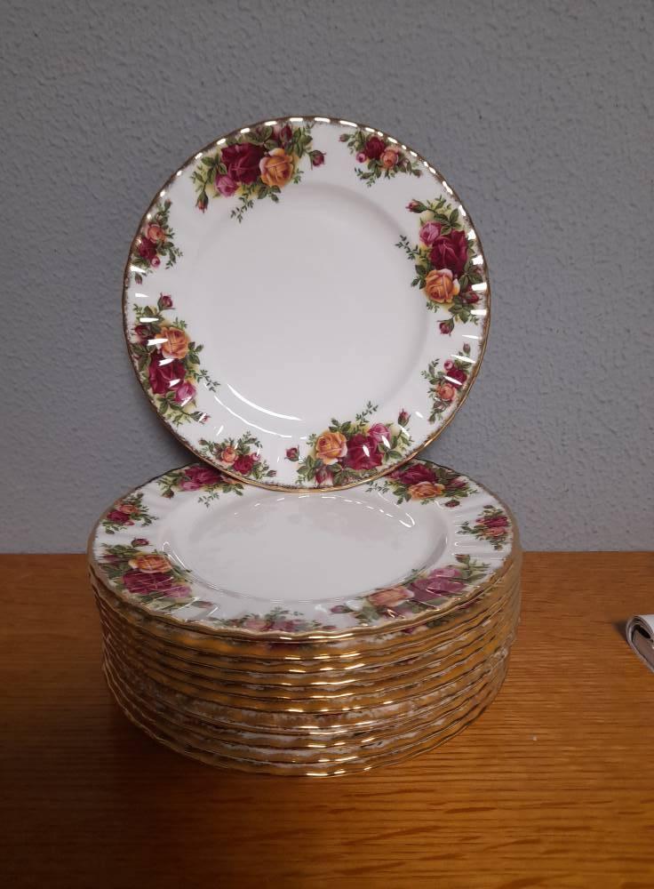 royal albert old country rose adv 26 ontbijt borden 15 ps, Ophalen of Verzenden
