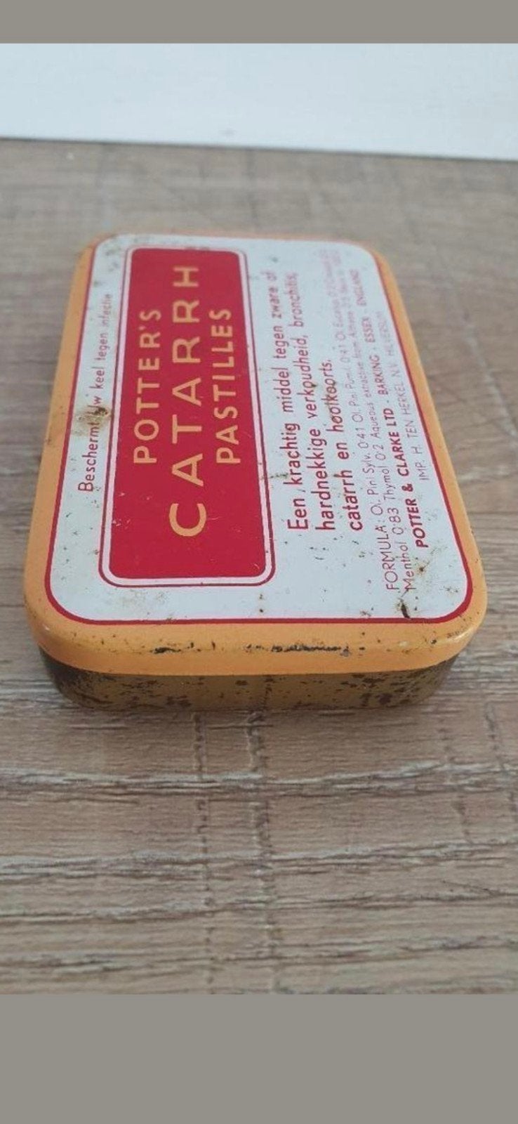 Antiek rechthoekig medicijn blik, Potter's Catarrh Pastilles, Ophalen of Verzenden, Zo goed als nieuw, Overige