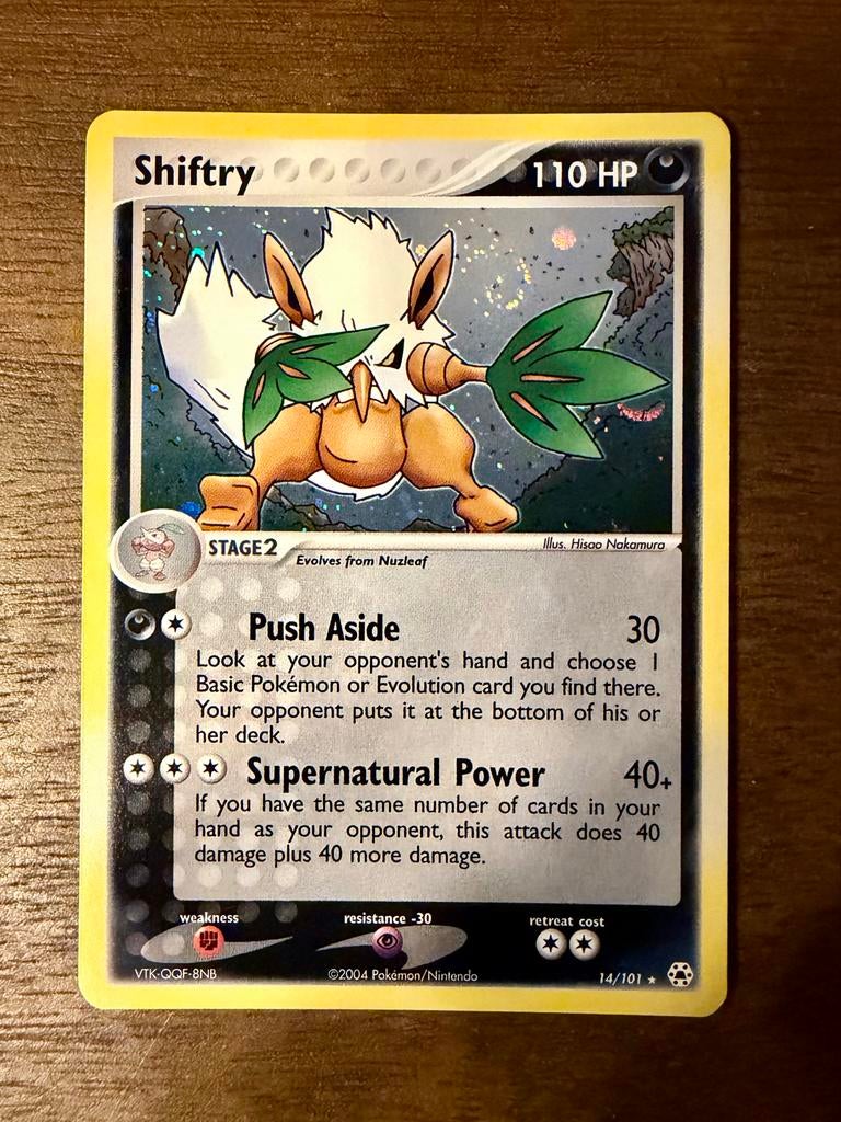 Shiftry 14/101 Holo met unieke swirl - Pokémon kaart, Ophalen of Verzenden, Zo goed als nieuw, Losse kaart, Foil