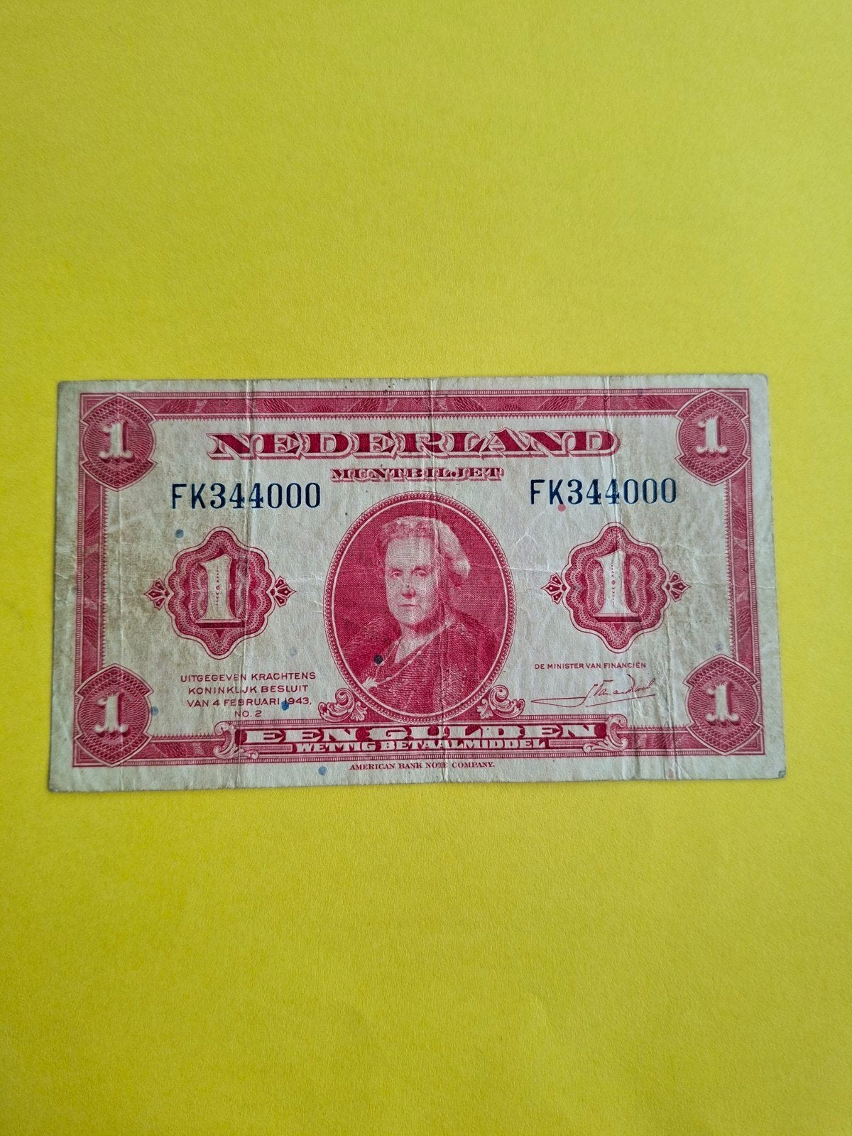1 gulden Wilhelmina uit 1943
in ZF
Serie nummer FK 344000
NV, Ophalen of Verzenden, 1 gulden, Los biljet