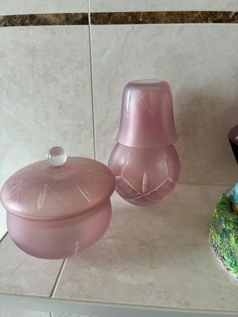 glazen laura asley water set en watten schaal met deksel, Antiek en Kunst, Ophalen of Verzenden