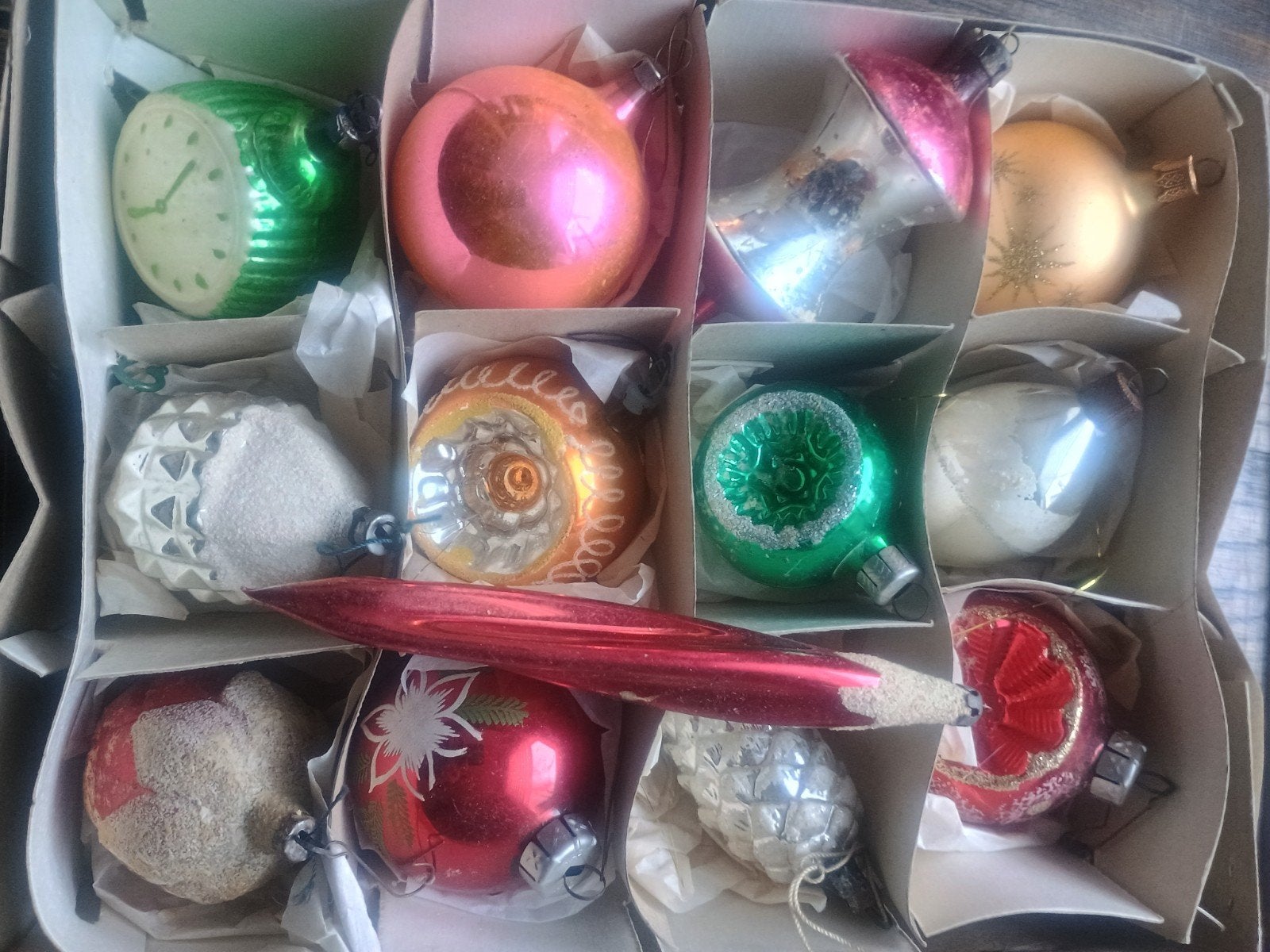 13 vintage kerstballen, Ophalen, Gebruikt