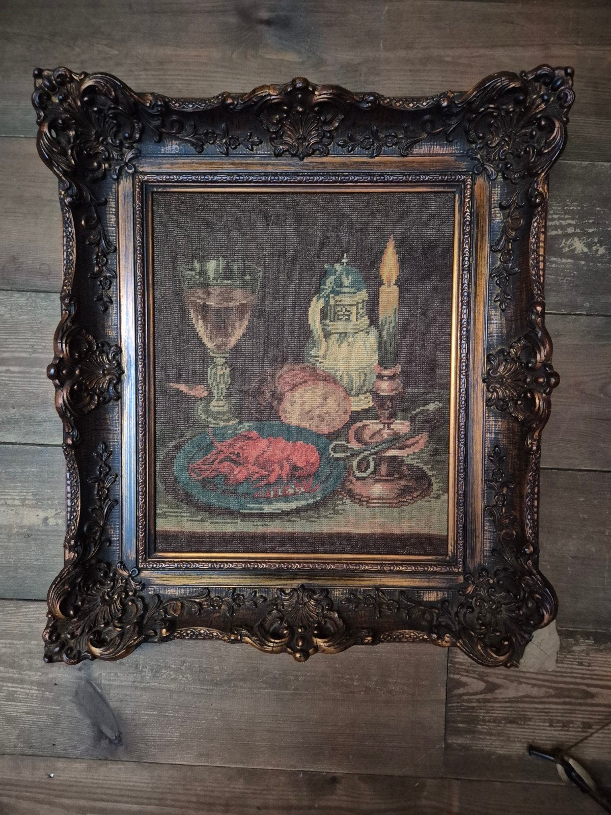 Twee ingelijste wandtapijten: Stilleven en Portret, Ophalen