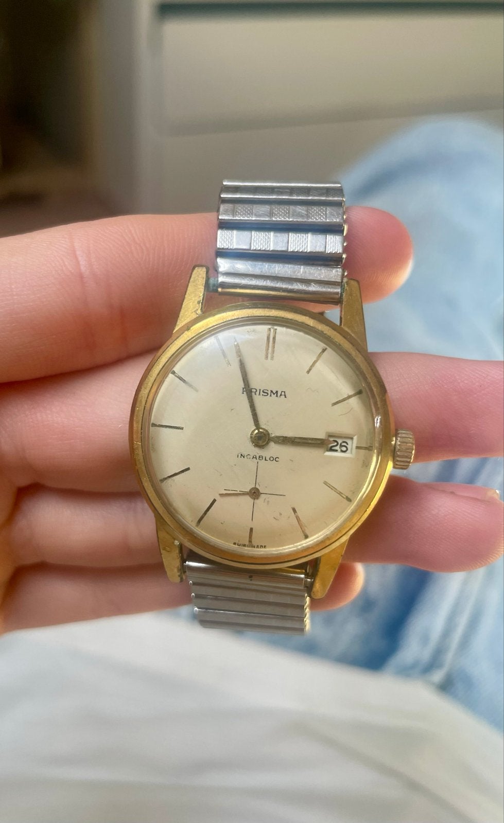 Gold plated Prisma Incabloc Polshorloge, Overige merken, Overige materialen, Met bandje, Polshorloge
