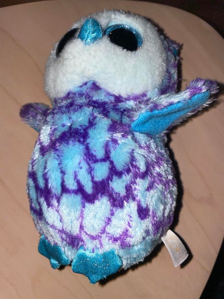Vintage Ty Beanie Boo 'Oscar' de Uil - Knuffeldier, Overige karakters, Overige typen, Blauw, Ophalen of Verzenden