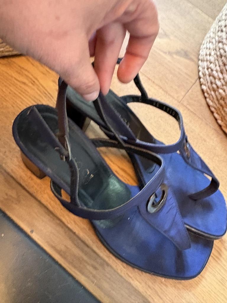 Vintage Gucci Satijn Sandalen -Tom Ford Era - Navy ZELDZAAM!, Ophalen, Blauw, Sandalen of Muiltjes, Gucci