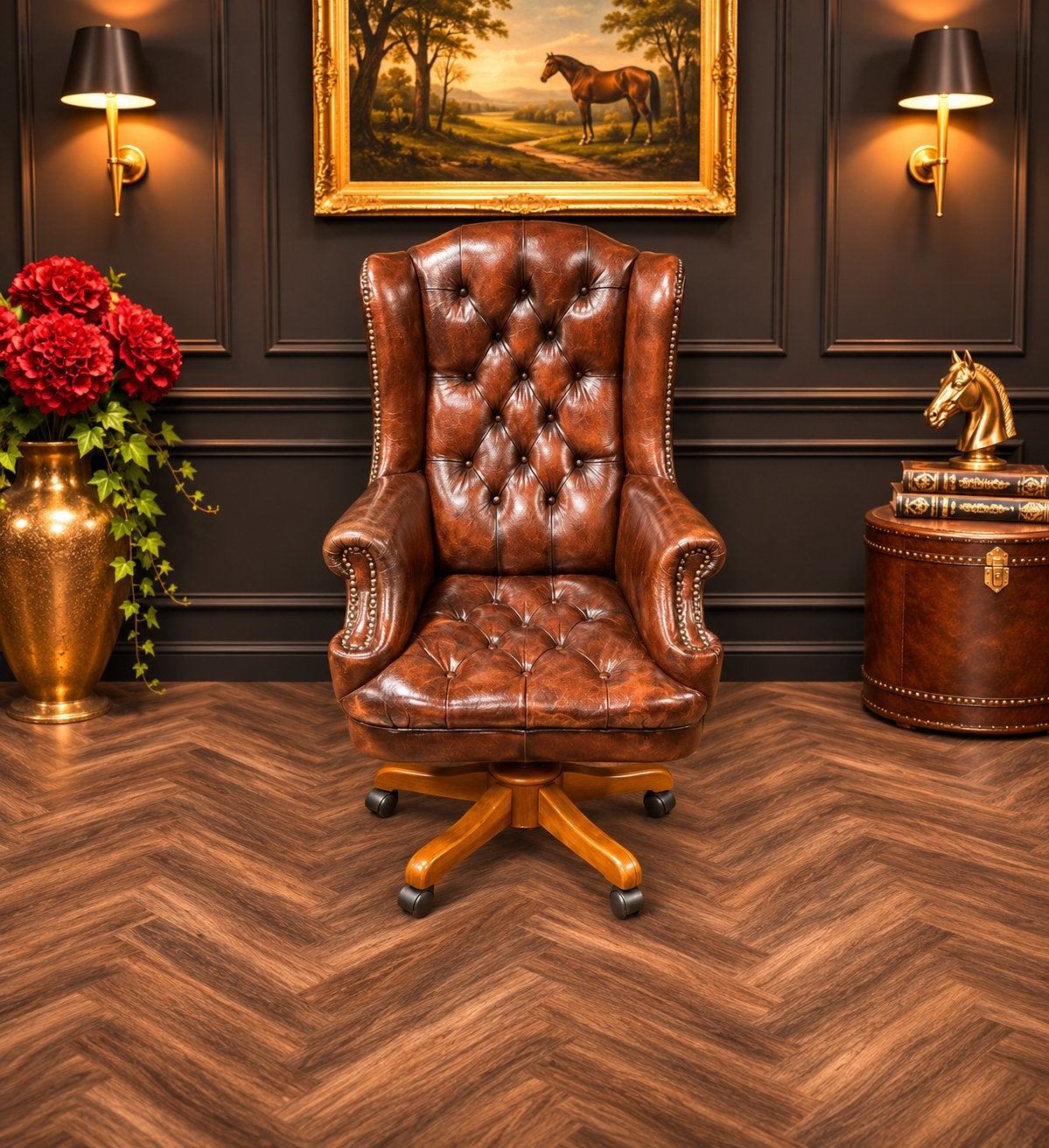 Exclusieve Chesterfield Lederen The Brand Bureaustoel !!!, Ophalen of Verzenden, Zo goed als nieuw, Bruin