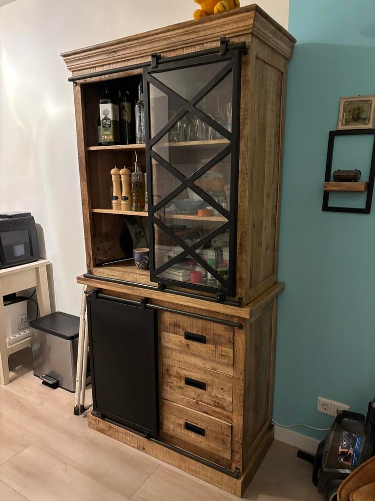 Mahonie houten kast industrieel, Huis en Inrichting, Kasten | Buffetkasten, Ophalen, Gebruikt, 100 tot 150 cm, 200 cm of meer