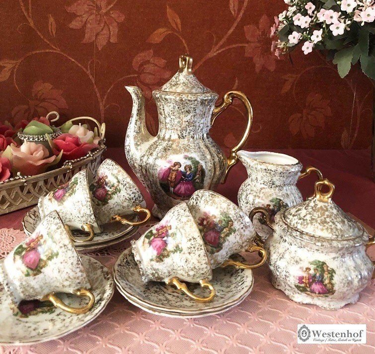 Oud mokka servies set koffie / theeservies porselein, Antiek en Kunst, Ophalen of Verzenden