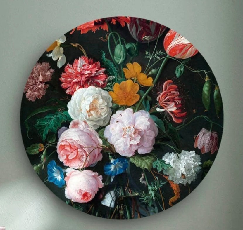 Prachtig rond bloemenschilderij., Ophalen, 50 tot 100 cm, Rond, 50 tot 100 cm