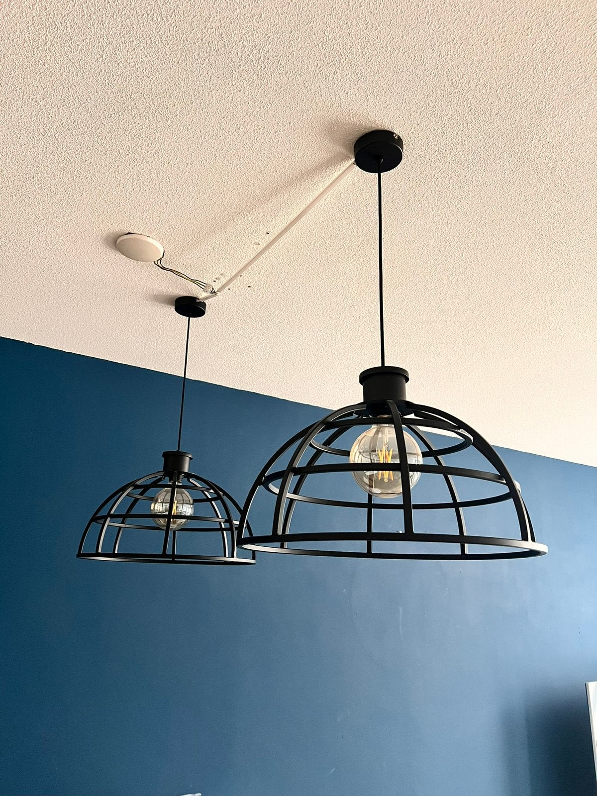 2 moderne stalen hanglampen. Prijs is voor beide lampen!, Ophalen, Zo goed als nieuw, Minder dan 50 cm