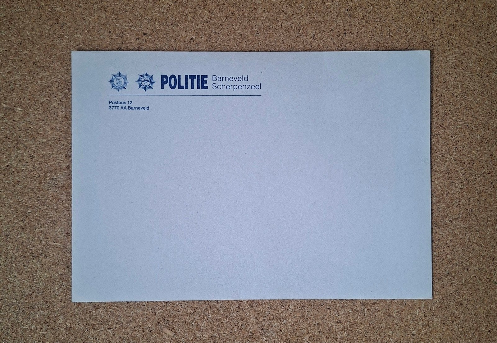 gemeentepolitie Barneveld- Rijkspolitie Scherpenzeel Envelop, Verzamelen, Militaria | Algemeen, Ophalen of Verzenden, Overige soorten