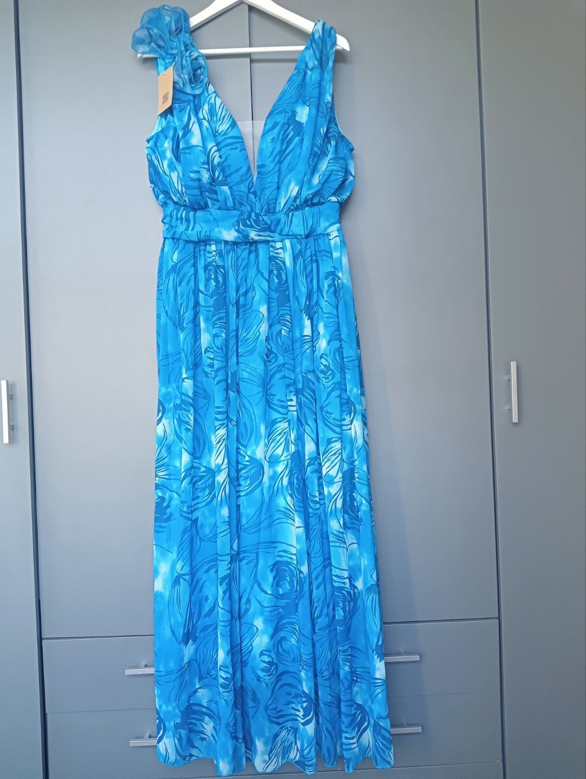 Prachtige nieuwe lange feestelijke jurk, gevoerd mt L, Overige typen, Blauw, Maat 42/44 (L), Nieuw
