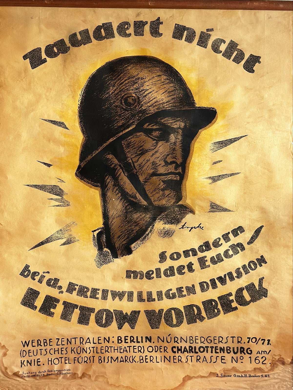 Zeldzame Duitse Freikorps ronselingsposter 1919 - Otto Arpke, Ophalen of Verzenden, A1 t/m A3, Overige onderwerpen, Rechthoekig Staand