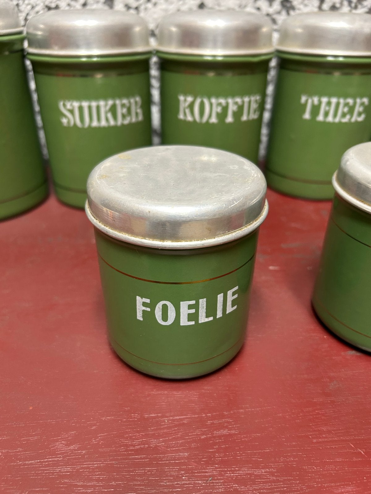 Vintage voorraadpotten set - Groen emaille, Ophalen