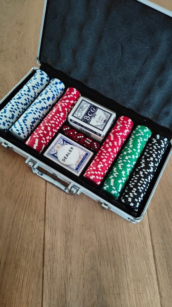 Complete Poker Set in Luxe Koffer (39x22cm), Vijf spelers of meer, Ophalen, Zo goed als nieuw, Onbekend