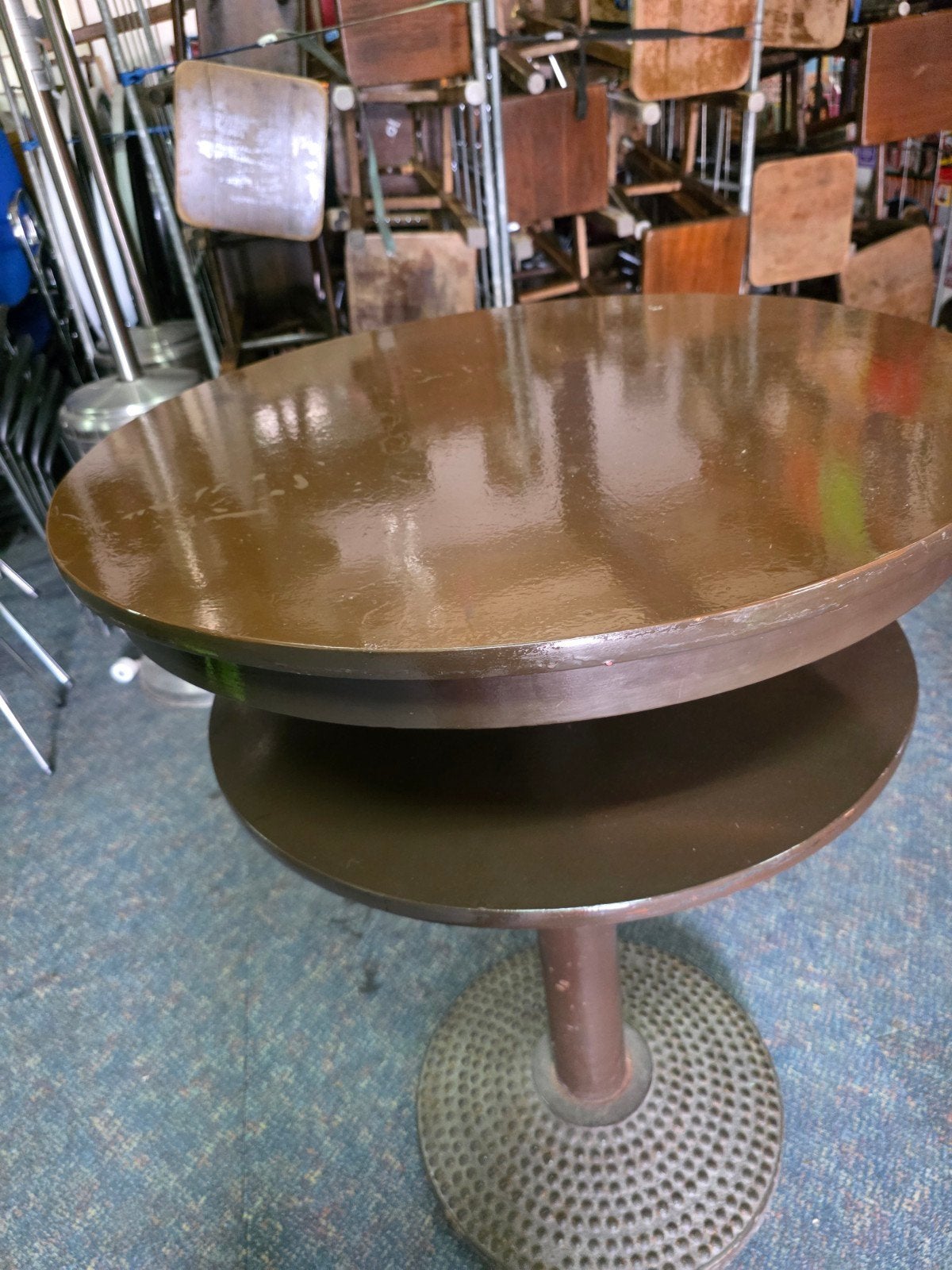 Ronde tafel met metalen voet, 113cm hoog, 80cm diameter, Gebruikt, 50 tot 100 cm, Rond, 50 tot 100 cm